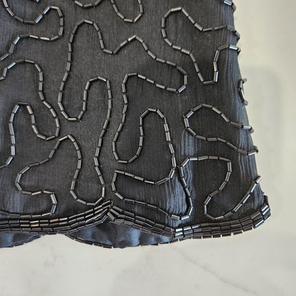 Vintage Denise Elle Black Silk Blouse Peacock Sequins Bling Holidays Party Top - Picture 6 of 12
